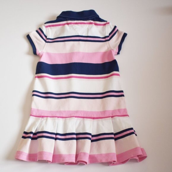 Tommy Hilfiger Navy Blue, White and Pink Striped Polo Pleated Dress Size 2T - Picture 2 of 7